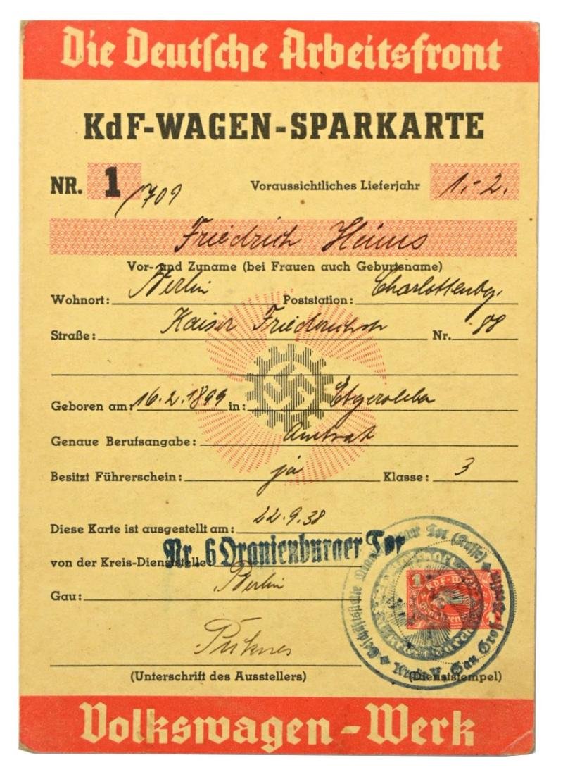 German DAF 'KdF' Saving Card