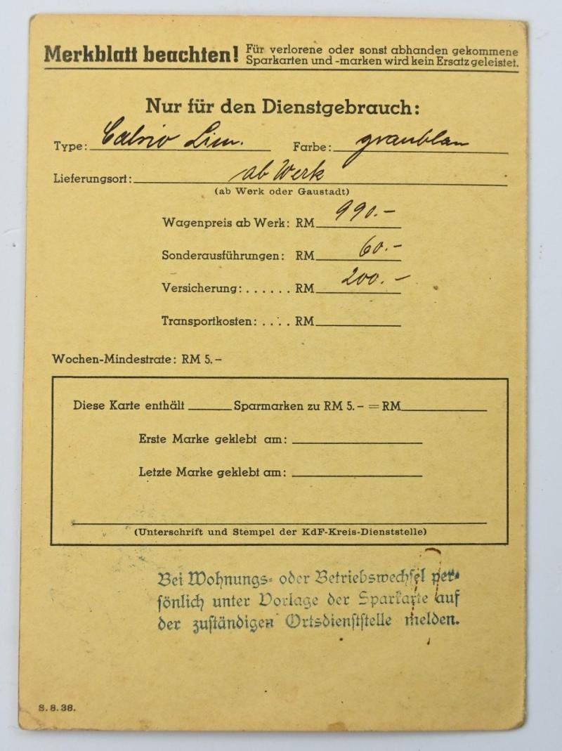 German DAF 'KdF' Saving Card — image 6