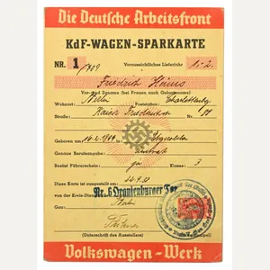 German DAF 'KdF' Saving Card