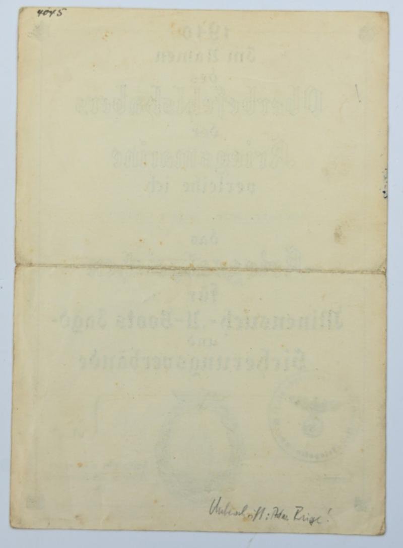 German KM Mine Sweep Certificate 1940 — image 4