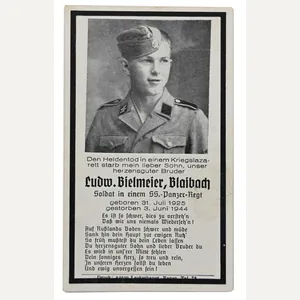 German Waffen-SS Panzer Regiment Death Card