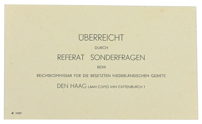 German Parcel Card of the 'Reichskommissar für die besetzten niederländischen Gebiete