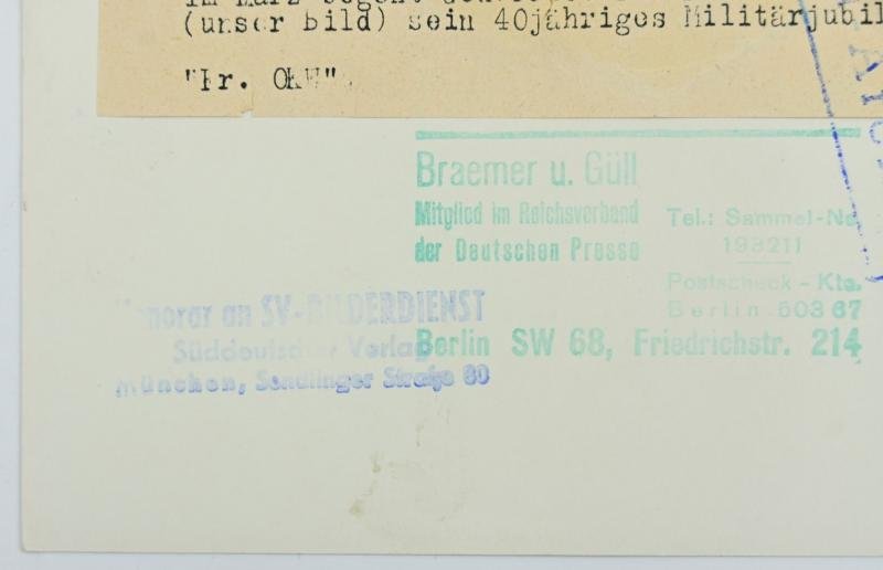 German WH Portrait Picture/ Press Photo 'Generaloberst Blaskowitz' — image 4