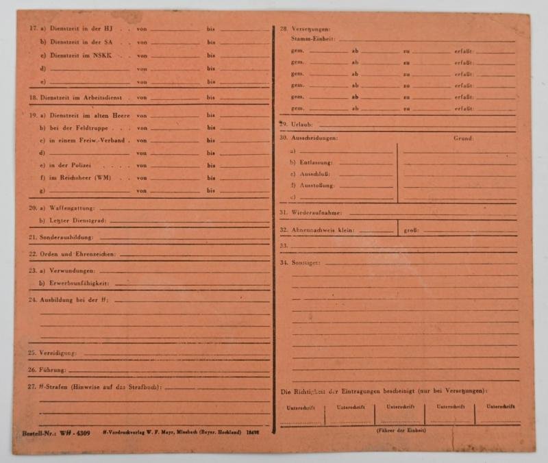 German Waffen-SS 'Stammkarte' Personal Record File — image 3