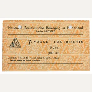 Dutch NSB Contribution Card July 1941