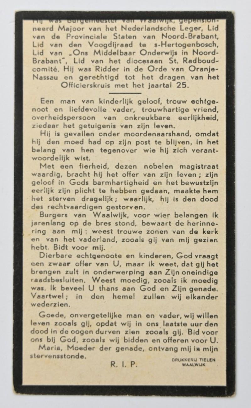 Dutch Deathcard Eduard Moonen, Mayor of Waalwijk — image 3