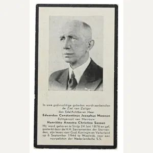 Dutch Deathcard Eduard Moonen, Mayor of Waalwijk