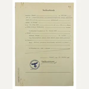German Death Certificate 'SS Sturmann Krebs'