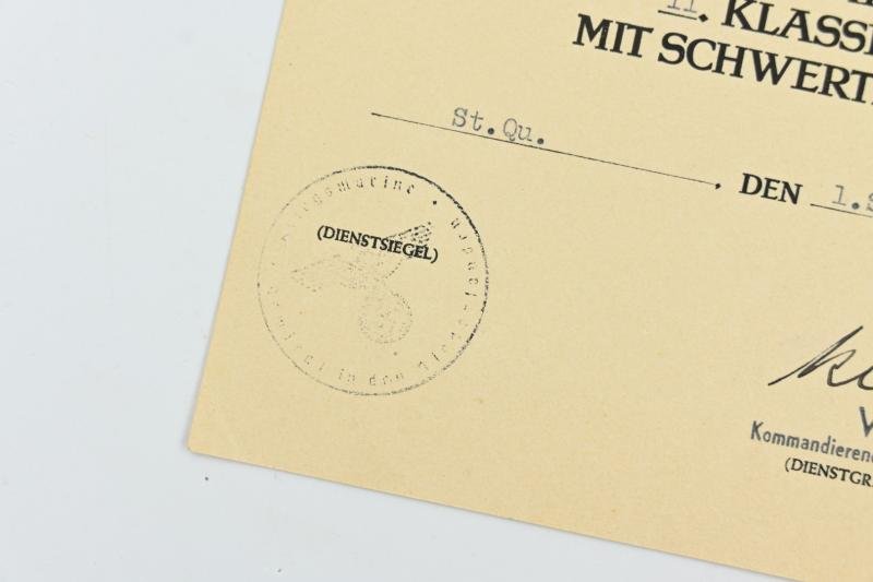 German KM Certificate War Merit Cross with Swords 'Gustav Kleikamp Signed — image 4