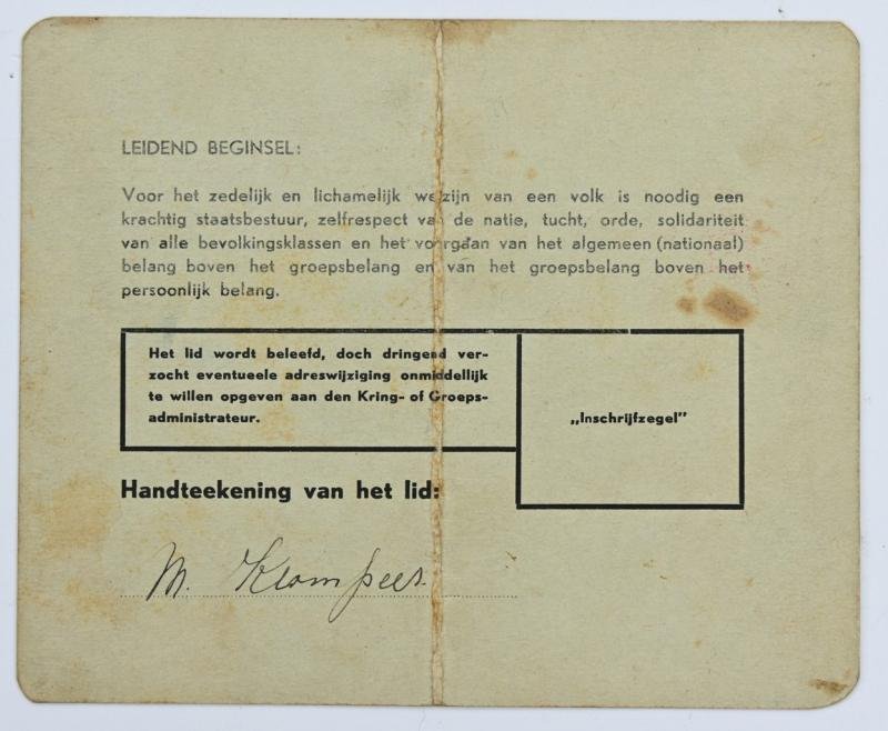 Dutch NSB Membercard 1938 — image 3