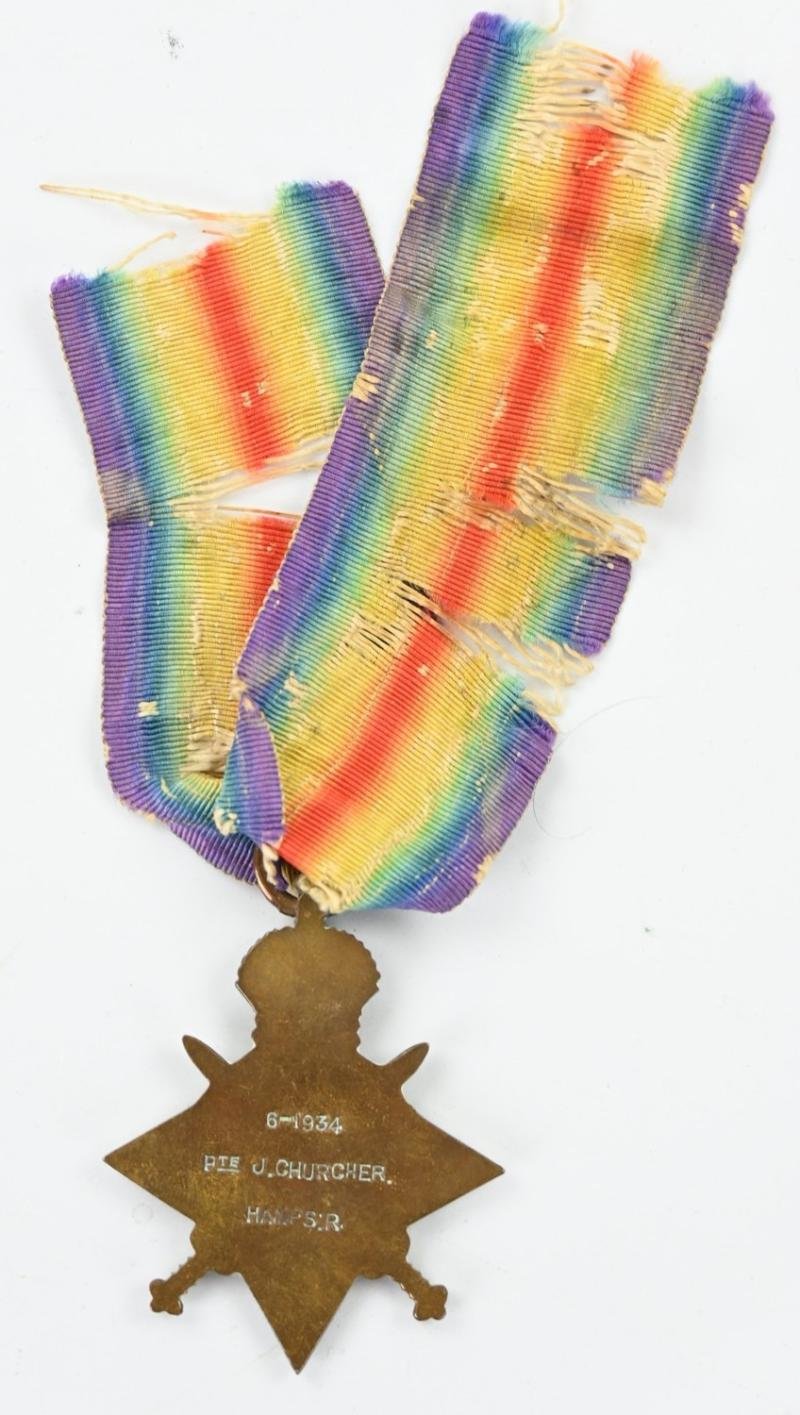 British WW1 Hampshire Regiment 1914-1914 Star PTE J. Churcher — image 3