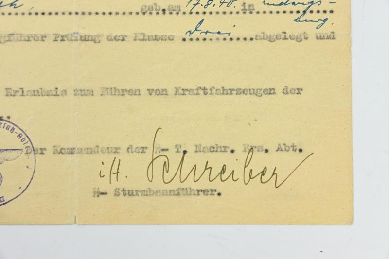 SS-Totenkopf Drivers License Certificate KFZ — image 3