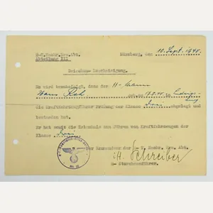 SS-Totenkopf Drivers License Certificate KFZ