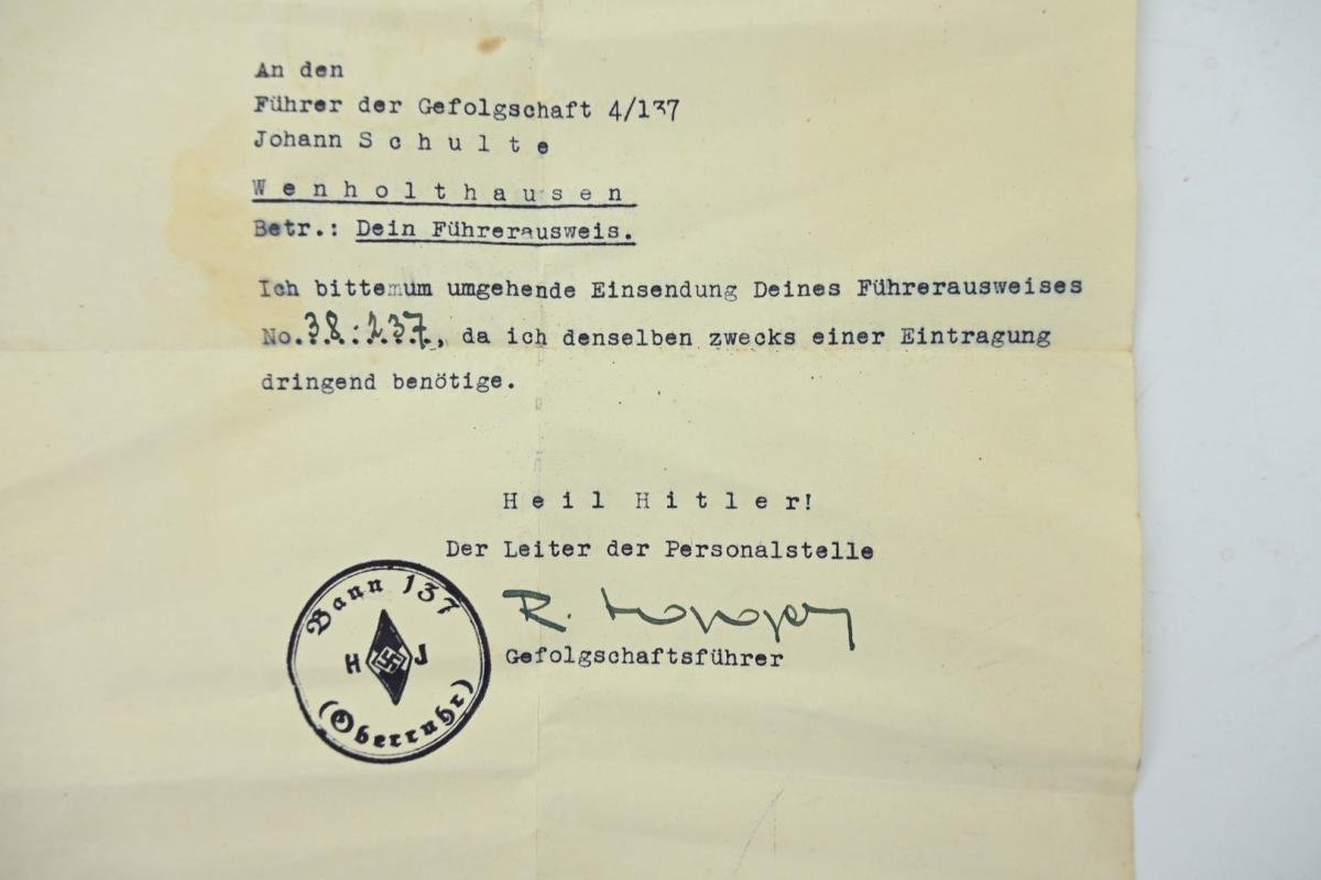 German NSDAP Letter Hitler Youth Memberpass — image 3