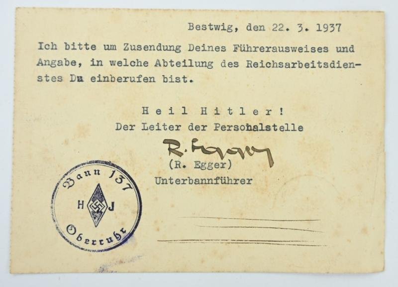 German NSDAP Letter Hitler Youth Memberpass — image 6