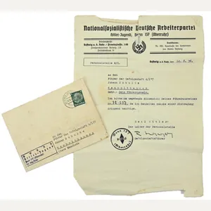 German NSDAP Letter Hitler Youth Memberpass