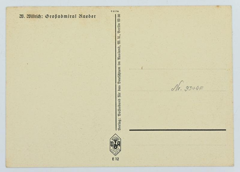 German KM Postcard 'Grossadmiral Reader' — image 2