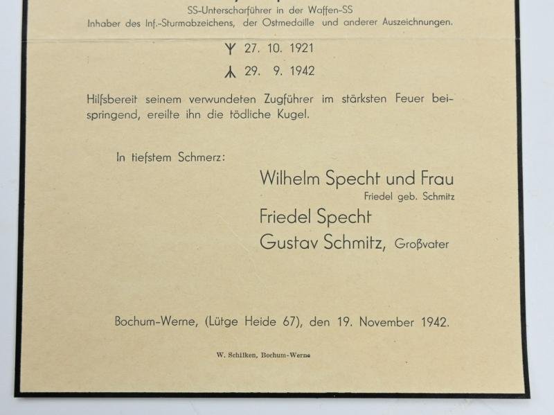 Waffen-SS Death Notice 'SS-Unterscharfuhrer Willy Specht' — image 3