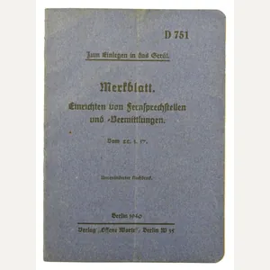 German WH Instruction Manual 'Fieldphone Station' 1937