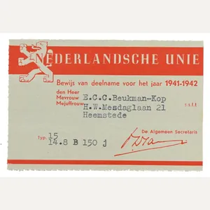 Dutch Union Memberpass 1941/42