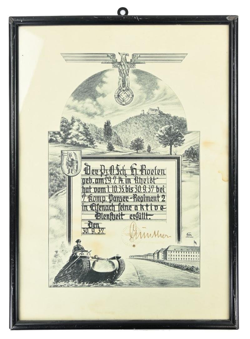 German WH Panzer Service Certificate in Frame — image 2
