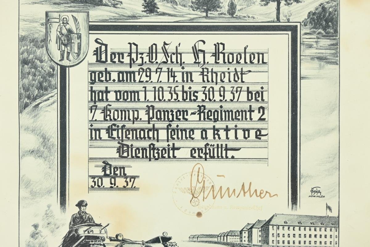 German WH Panzer Service Certificate in Frame — image 5