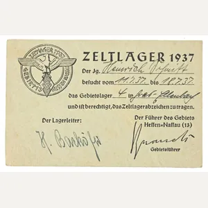 German HJ Camp Badge Certificate