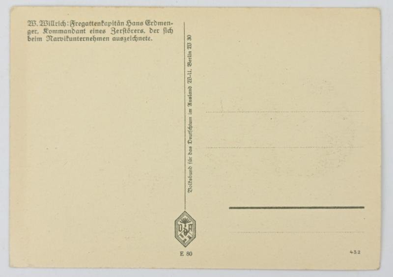 German KM Postcard 'fregattenkapitän Hans Erdmenger'' — image 2
