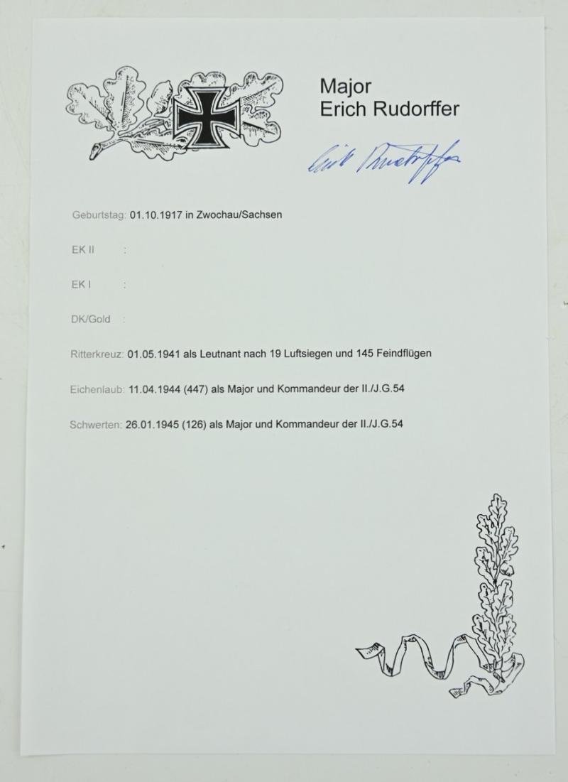 Signature of Luftwaffe KC-OLC & S Recipient 'Erich Rudorffer' — image 5