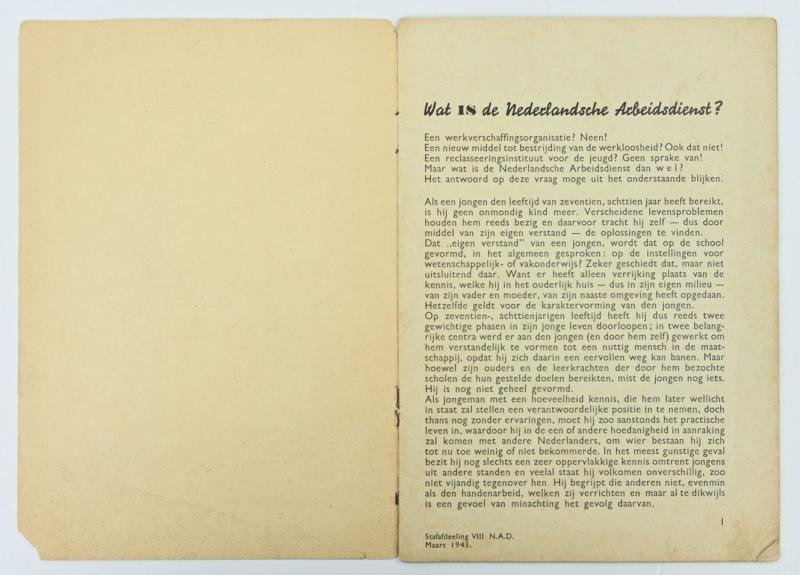 Dutch NAD Booklet 1943 'wat IS en WIL de Nederlandse Arbeidsdienst' — image 2