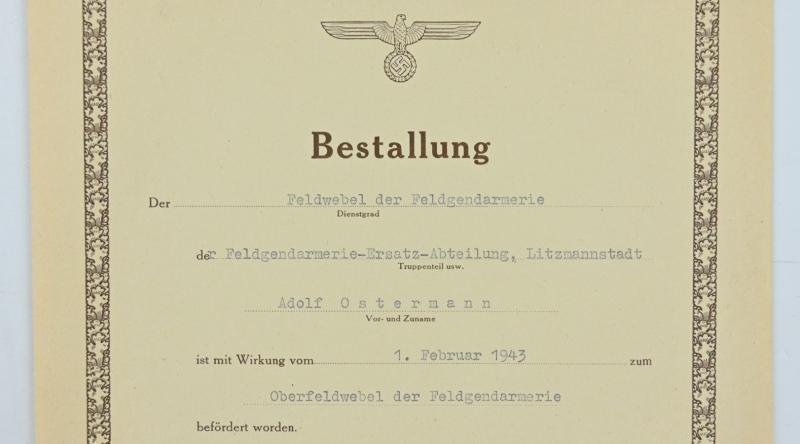 German WH Feldgendarmerie Rank Promotion Certificate — image 2