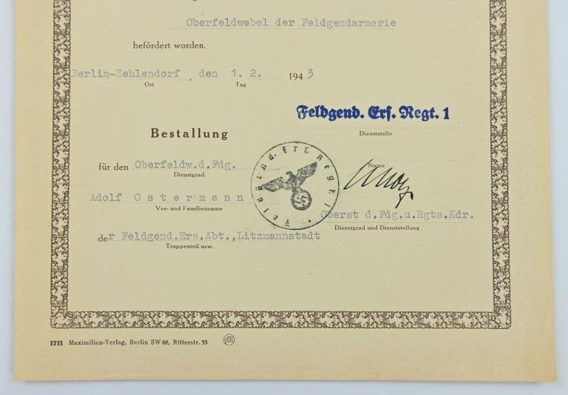 German WH Feldgendarmerie Rank Promotion Certificate — image 3