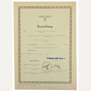 German WH Feldgendarmerie Rank Promotion Certificate