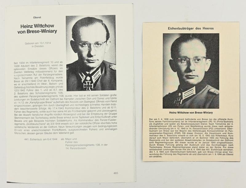 Signature of Wehrmacht KC-OLC Recipient (Heinz Wittchow von Brese-Winiary) — image 3