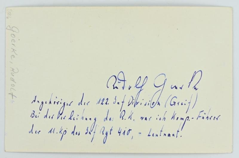 Signature of Wehrmacht Heer KC Recipient 'Rudolf Goerke' — image 3
