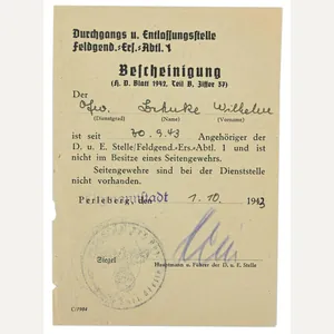 German WH Feldgendarmerie Certificate