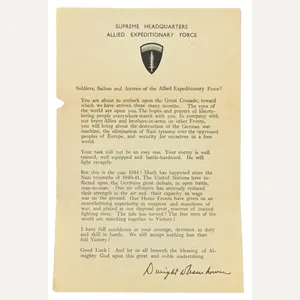US WW2 Eisenhower D-Day Letter 6 June 1944