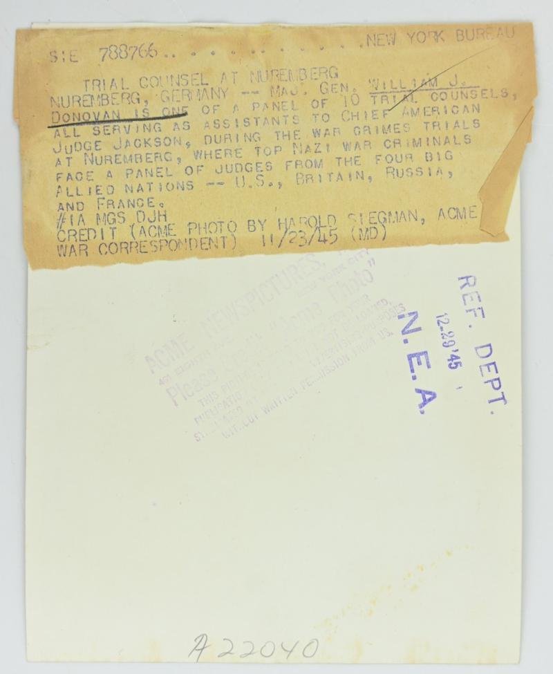 Allied Nuremberg War Trails 'Major General William J. Donovan' — image 3