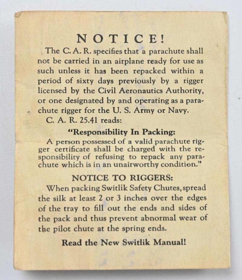 USAAF WW2 Switlik Seat Type Parachute Harness Assembly — image 6