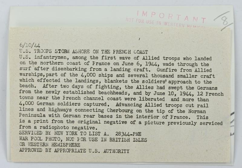 US WW2 D-Day Press Photo 6 June 1944 — image 4