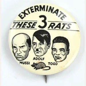 US WW2 Button 'Exterminate these 3 Rats'