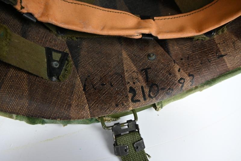 US Vietnam War Infantry helmet with camouflage cover and attached content — image 10