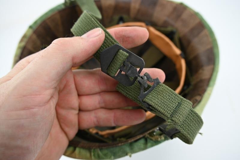 US Vietnam War Infantry helmet with camouflage cover and attached content — image 7