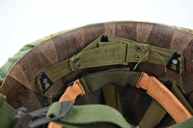 US Vietnam War Infantry helmet with camouflage cover and attached content — image 8