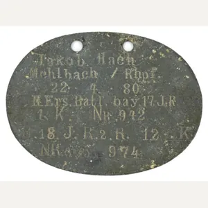German WW1 Dog-Tag Bayerisches Infanterie-Regiment Nr. 17