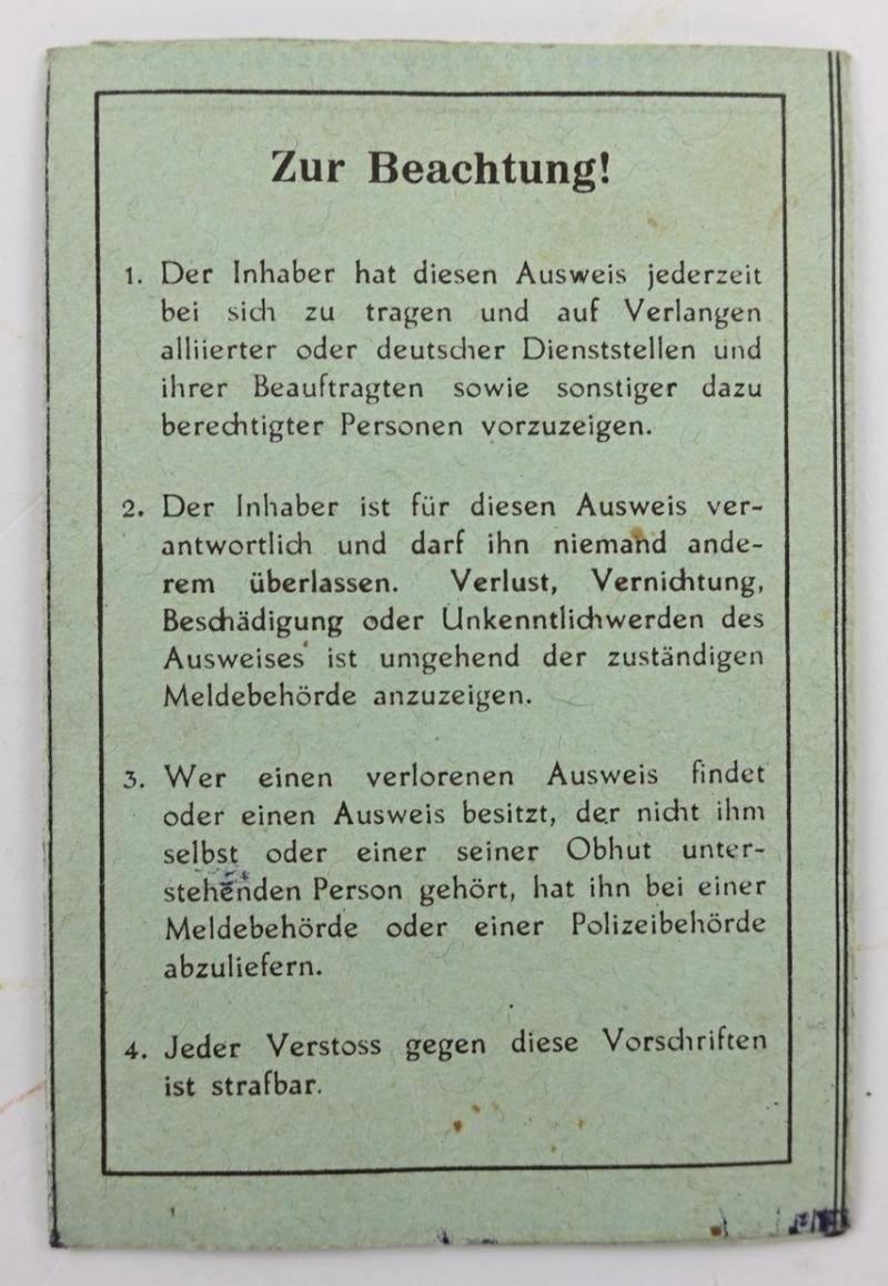 British Zone I.D. Card Germany — image 2