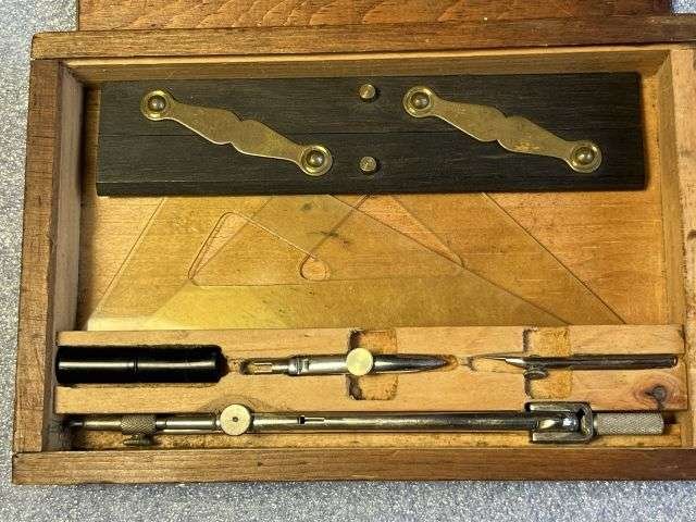 111) Very Nice WW2 British Army Instruments, Drawing, Common T.P. VC 5820 Wooden Case & Contents — image 11