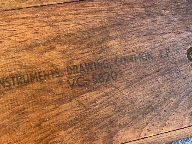 111) Very Nice WW2 British Army Instruments, Drawing, Common T.P. VC 5820 Wooden Case & Contents — image 13