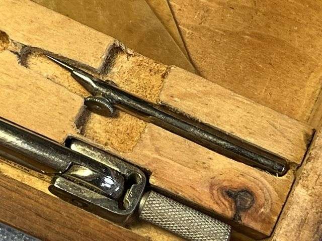 111) Very Nice WW2 British Army Instruments, Drawing, Common T.P. VC 5820 Wooden Case & Contents — image 5