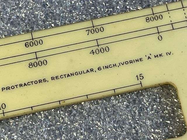 119) Excellent Original WW2 British 37 Pattern Web Map Case Protractors, Rectangular, Ivorine, 6 Inch 'A' MK.IV — image 8